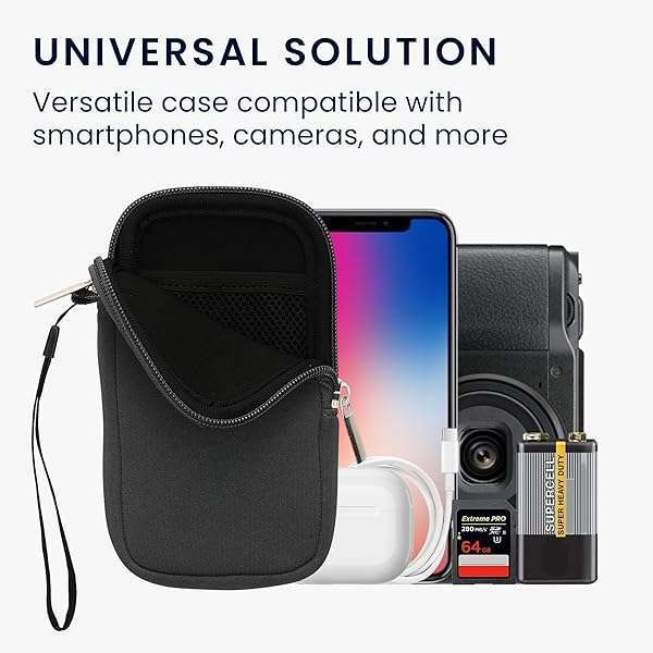 kwmobile "kwmobile Neoprene Phone Pouch M - 5.5" Universal Cell Sleeve with Zipper & Wrist Strap - Grey Mobile Bag" - View 6 of 10