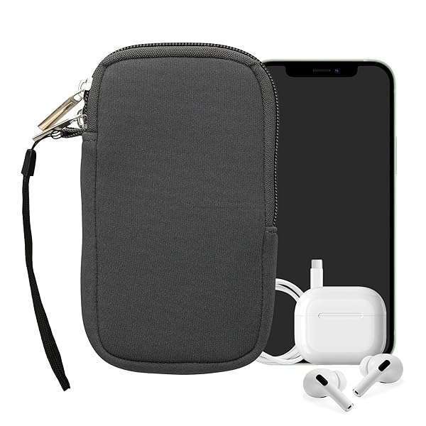 kwmobile "kwmobile Neoprene Phone Pouch M - 5.5" Universal Cell Sleeve with Zipper & Wrist Strap - Grey Mobile Bag" - View 10 of 10