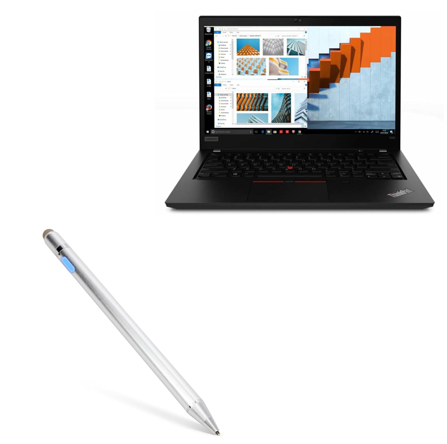 BoxWave Stylus Pen for Lenovo ThinkPad T490 Touchscreen AccuPoint Active Stylus with Ultra Fine Tip Metallic Silver