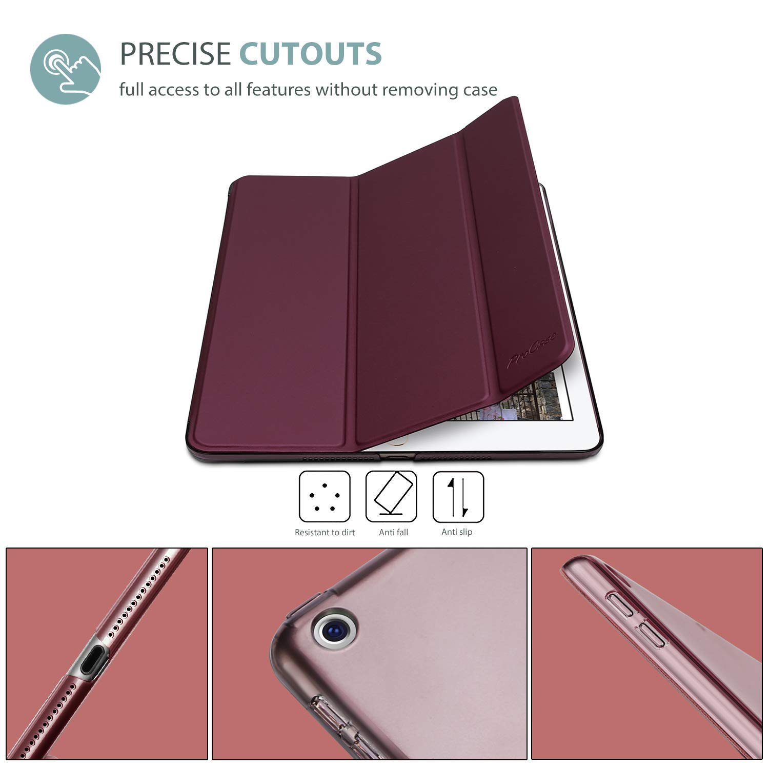 ProCase ProCase Smart Case for iPad 9.7 Inch 6th 5th Generation Ultra Slim Lightweight Stand Cover Translucent Frosted Back Wine - View 3 of 9
