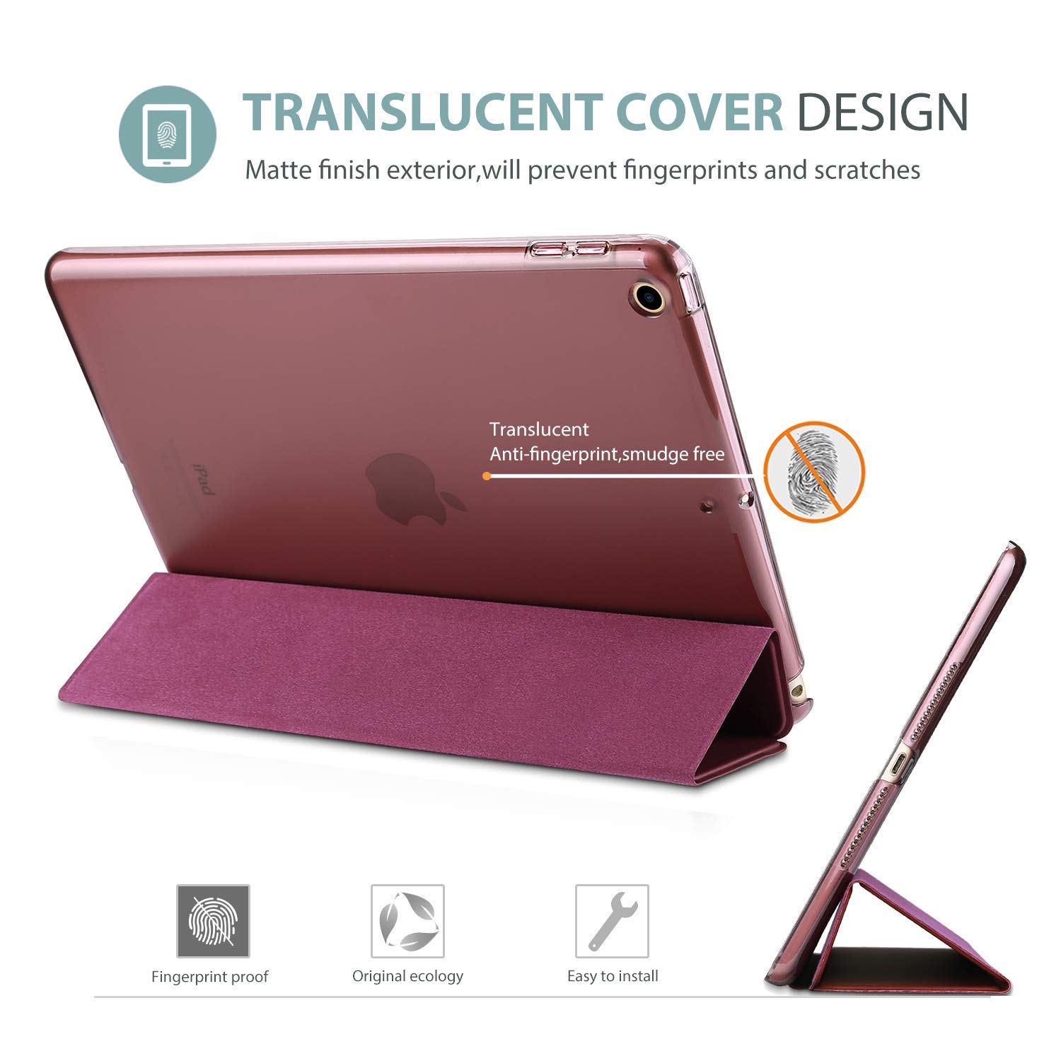 ProCase ProCase Smart Case for iPad 9.7 Inch 6th 5th Generation Ultra Slim Lightweight Stand Cover Translucent Frosted Back Wine - View 4 of 9