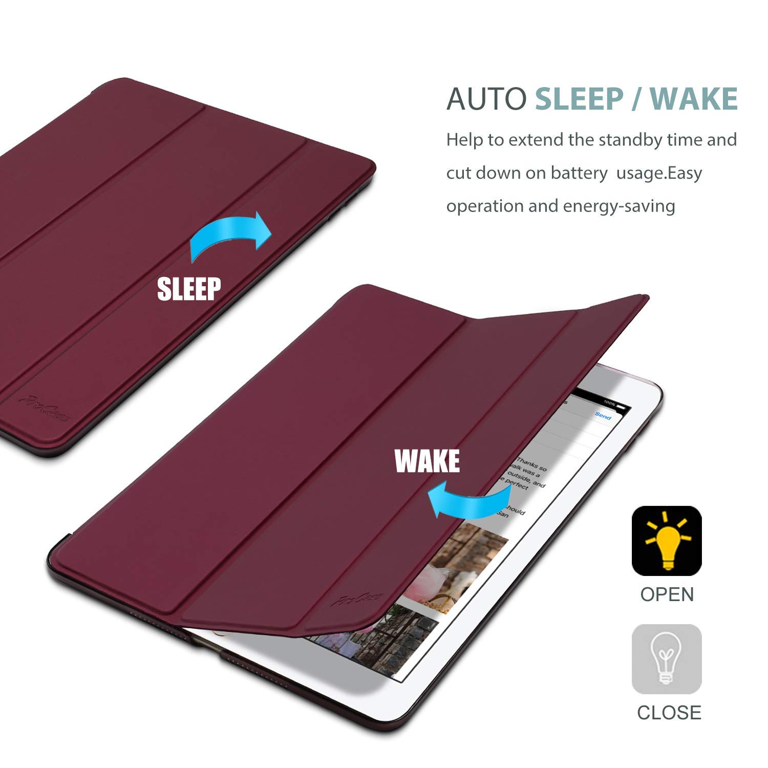 ProCase ProCase Smart Case for iPad 9.7 Inch 6th 5th Generation Ultra Slim Lightweight Stand Cover Translucent Frosted Back Wine - View 7 of 9
