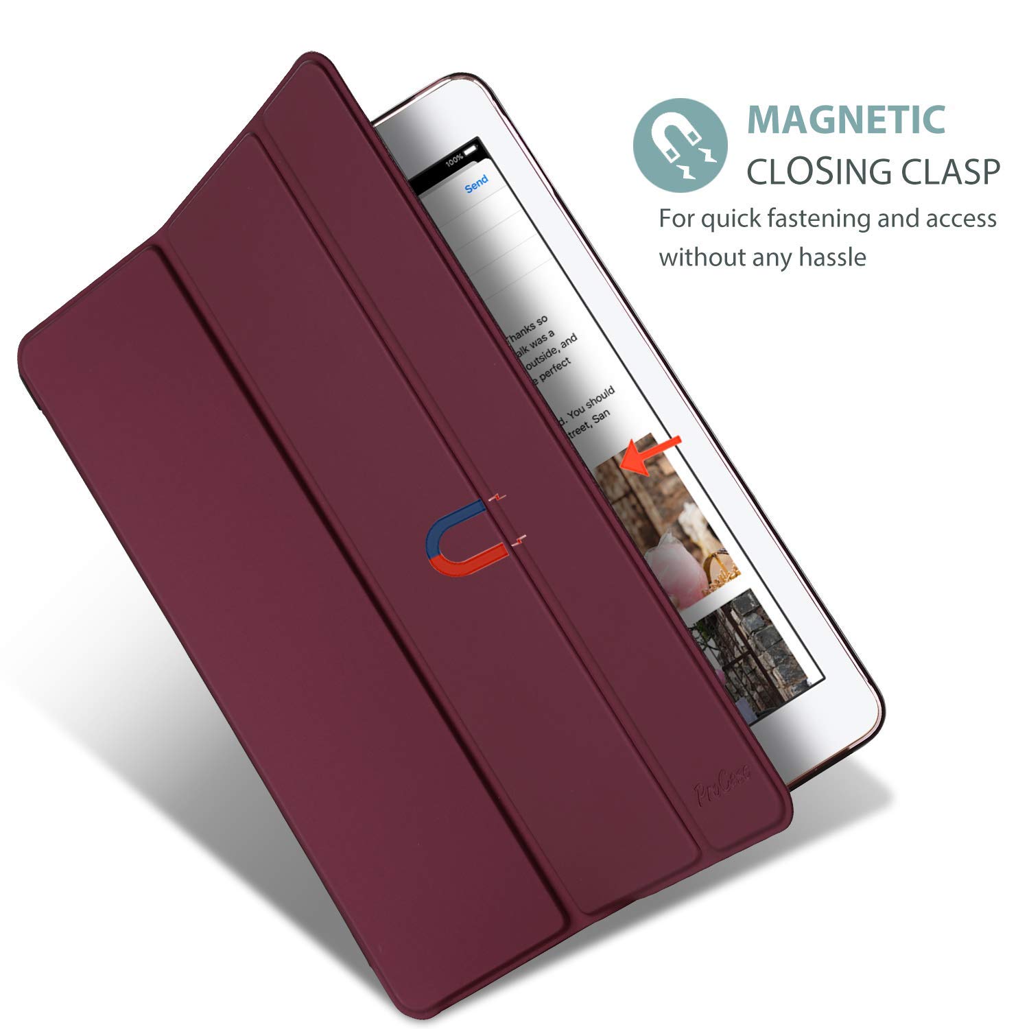 ProCase ProCase Smart Case for iPad 9.7 Inch 6th 5th Generation Ultra Slim Lightweight Stand Cover Translucent Frosted Back Wine - View 8 of 9