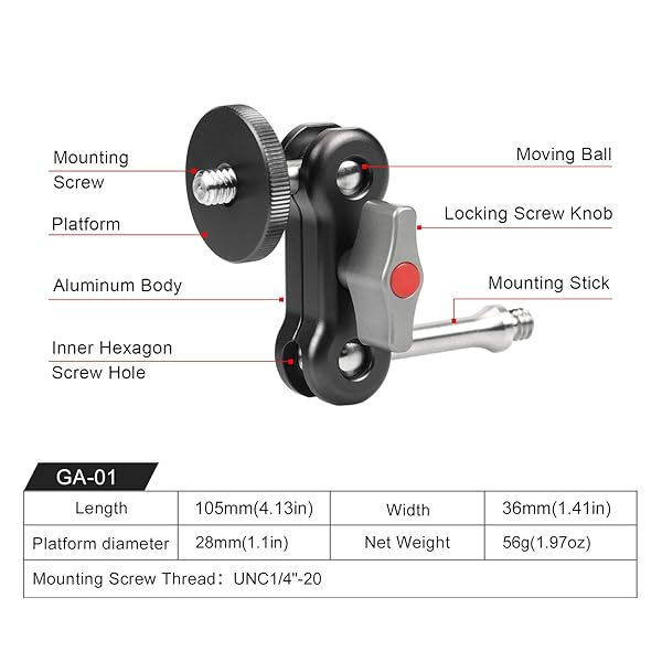 SUNWAYFOTO "Buy SUNWAYFOTO GA-01 Magic Arm Mount - 1/4" Thread for LCD Monitors & LED Lights" - View 10 of 10