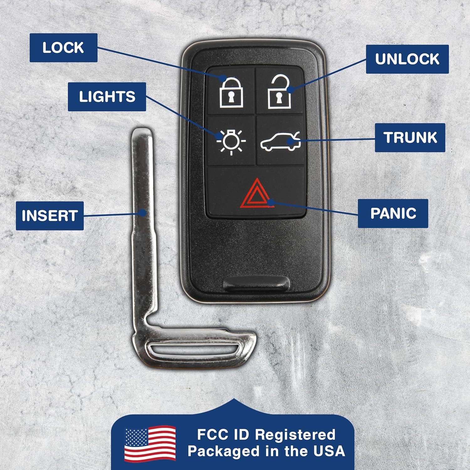 KeylessOption KeylessOption Keyless Entry Remote Control Smart Car Key Fob Uncut Key Blade for Volvo S60 S80 XC60 XC70 KR55WK49264 - View 6 of 8