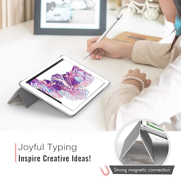 MoKo MoKo Slim Lightweight Smart Shell Case for 2018 2017 iPad 9.7 5th 6th Generation with Translucent Frosted Back Auto Wake Sleep White Marble - View 5 of 8