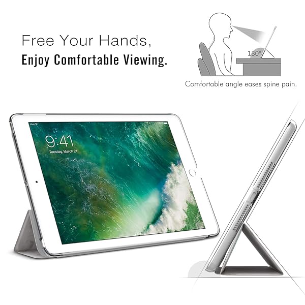 MoKo MoKo Slim Lightweight Smart Shell Case for 2018 2017 iPad 9.7 5th 6th Generation with Translucent Frosted Back Auto Wake Sleep White Marble - View 6 of 8