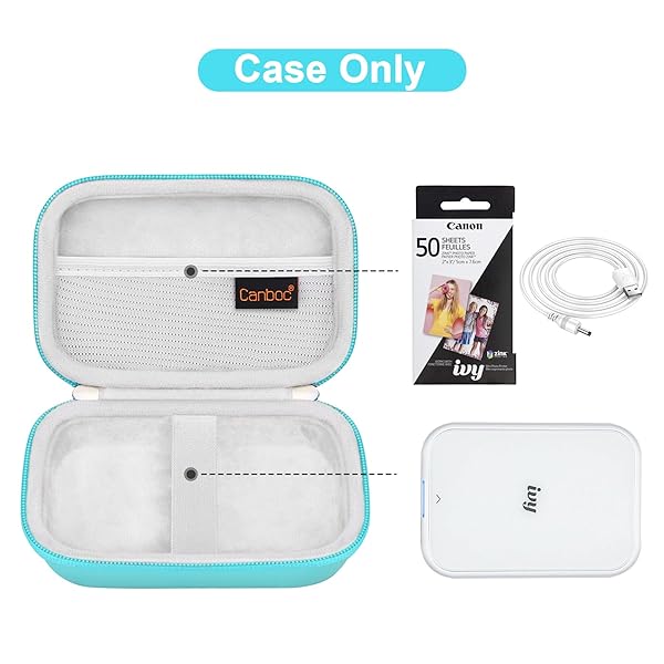 Canboc Canboc Hard Case for New Canon Ivy 2 Mini/Canon Ivy Mini/Canon Ivy CLIQ+ CLIQ 2 CLIQ+2 Photo Printer Mobile Wireless Bluetooth Instant Camera Printer, Mesh Bag fit Photo Paper Cable, Mint Green - View 2 of 7