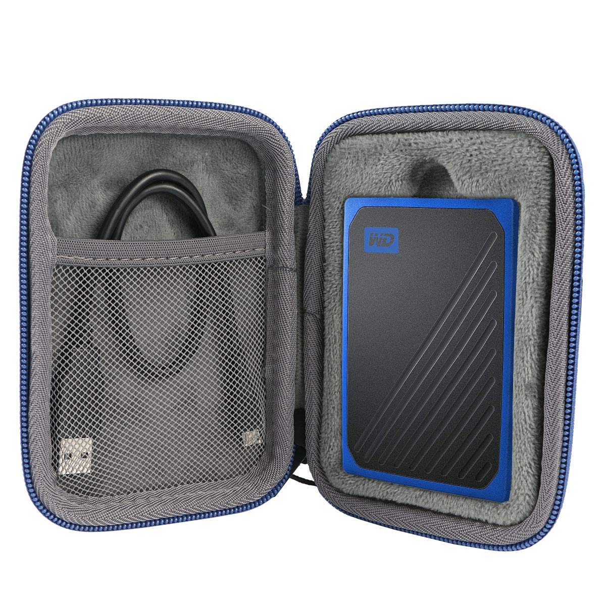 co2CREA Hard Travel Case for WD My Passport Go Cobalt SSD 500G 1TB Portable External Storage Black Case Blue Zipper