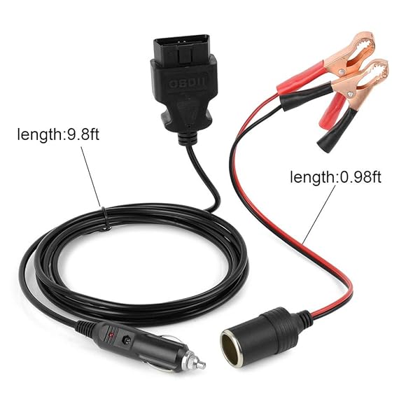 BAITHNA BAITHNA 9.8Ft OBD II Vehicle Emergency Power Supply Cable with 12V Alligator Clip and Cigarette Lighter Socket for Memory Saver - View 2 of 6