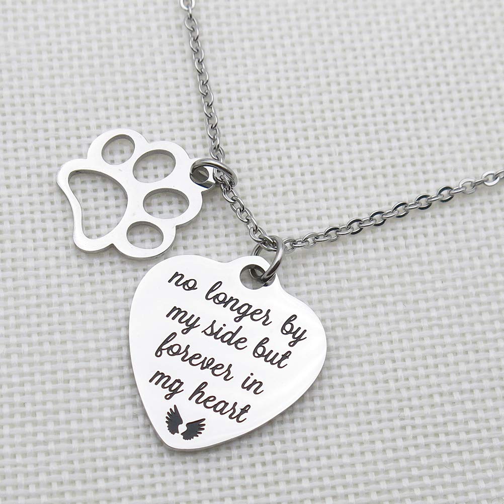 IDLAN IDLAN Pet Memorial Necklace Stainless Steel Paw Prints Gift for Pet Sympathy No Longer by My Side Forever in My Heart - View 2 of 5