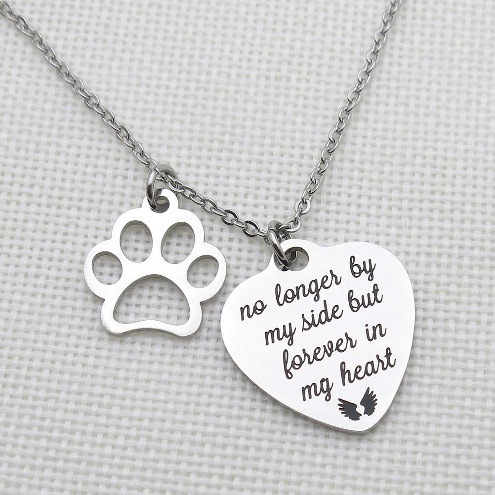 IDLAN IDLAN Pet Memorial Necklace Stainless Steel Paw Prints Gift for Pet Sympathy No Longer by My Side Forever in My Heart - View 3 of 5