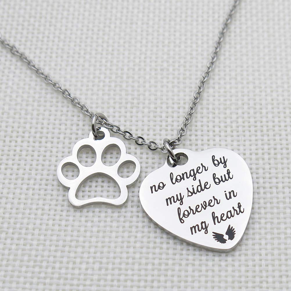 IDLAN IDLAN Pet Memorial Necklace Stainless Steel Paw Prints Gift for Pet Sympathy No Longer by My Side Forever in My Heart - View 4 of 5