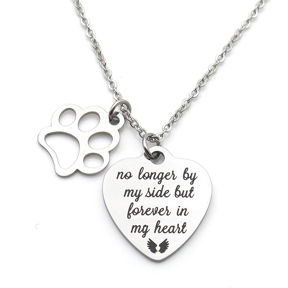 IDLAN IDLAN Pet Memorial Necklace Stainless Steel Paw Prints Gift for Pet Sympathy No Longer by My Side Forever in My Heart