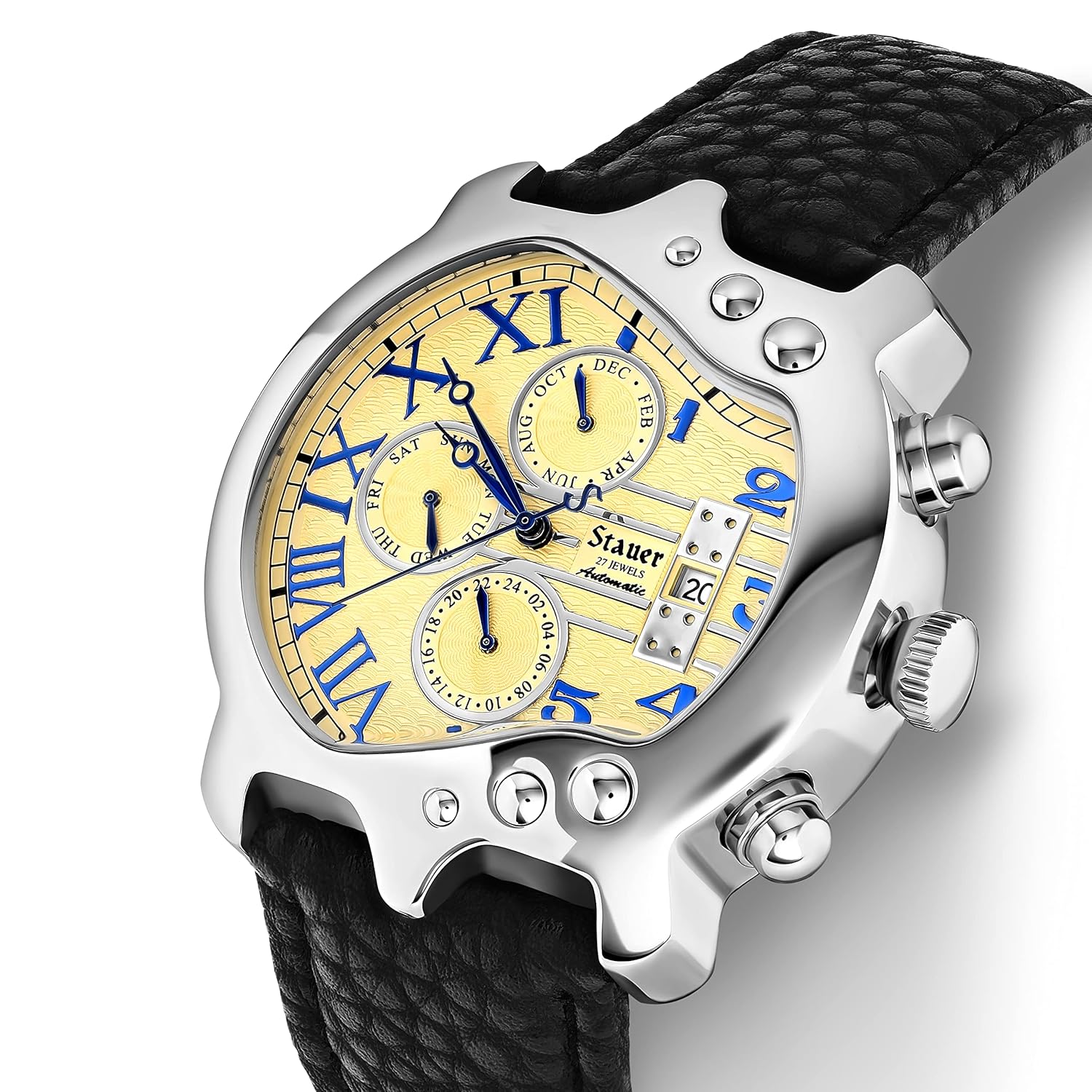 Stauer Stauer Guitar Automatic Watch for Men Vintage Guitar-Shaped Analog Watch with Black Leather Band and Stainless Steel Case Elegant Gift - View 2 of 7