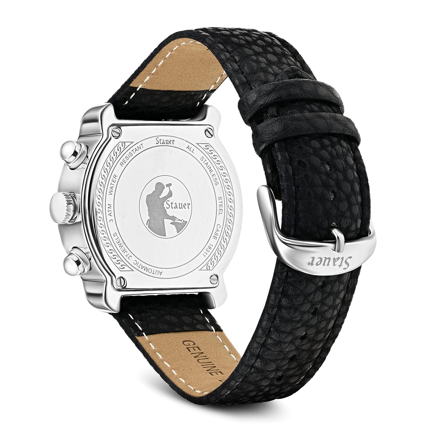 Stauer Stauer Guitar Automatic Watch for Men Vintage Guitar-Shaped Analog Watch with Black Leather Band and Stainless Steel Case Elegant Gift - View 4 of 7