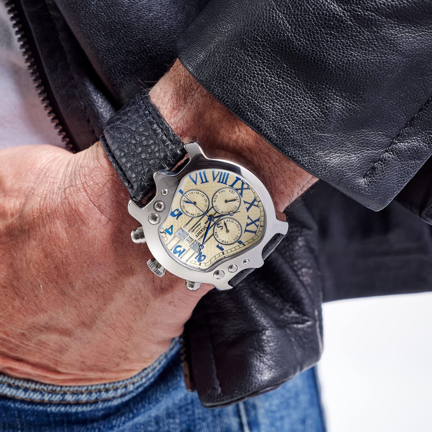 Stauer Stauer Guitar Automatic Watch for Men Vintage Guitar-Shaped Analog Watch with Black Leather Band and Stainless Steel Case Elegant Gift - View 5 of 7