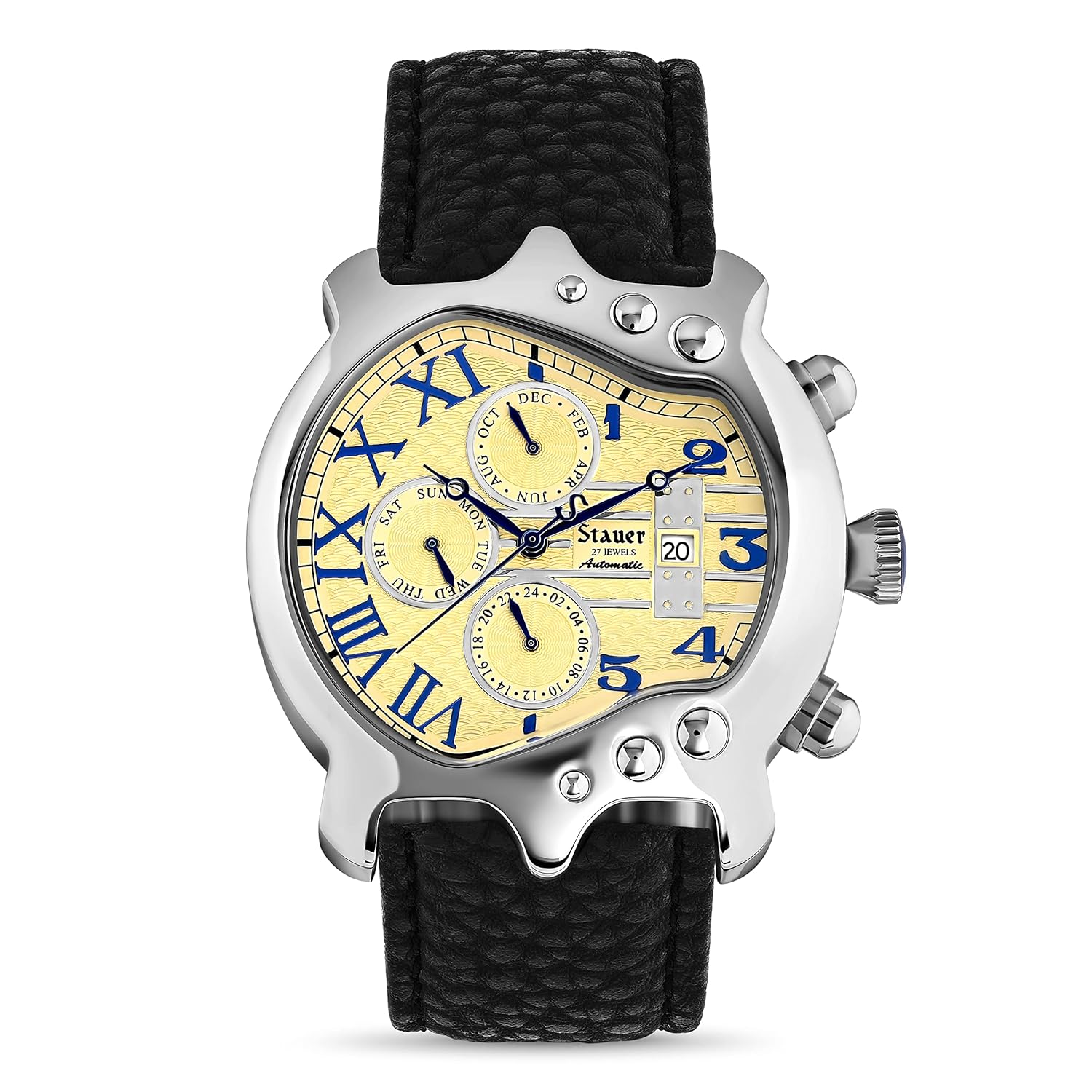 Stauer Stauer Guitar Automatic Watch for Men Vintage Guitar-Shaped Analog Watch with Black Leather Band and Stainless Steel Case Elegant Gift