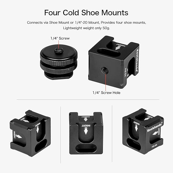 koolehaoda Koolehaoda Hot Shoe Camera Mount Adapter Aluminium Quadruple Cold Shoe for Lights LED Monitors Microphones FR-04 Hot Shoe - View 5 of 8