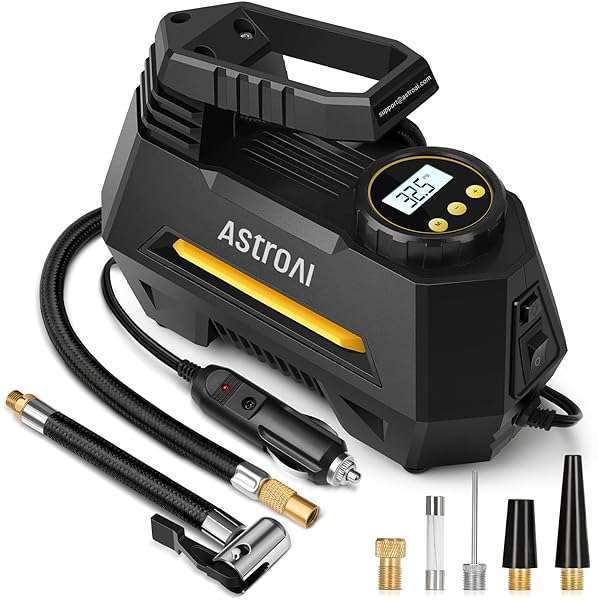 AstroAI Portable Tire Inflator: 12V Air Compressor with Digital Gauge & LED Light for Cars, Bicycles & More