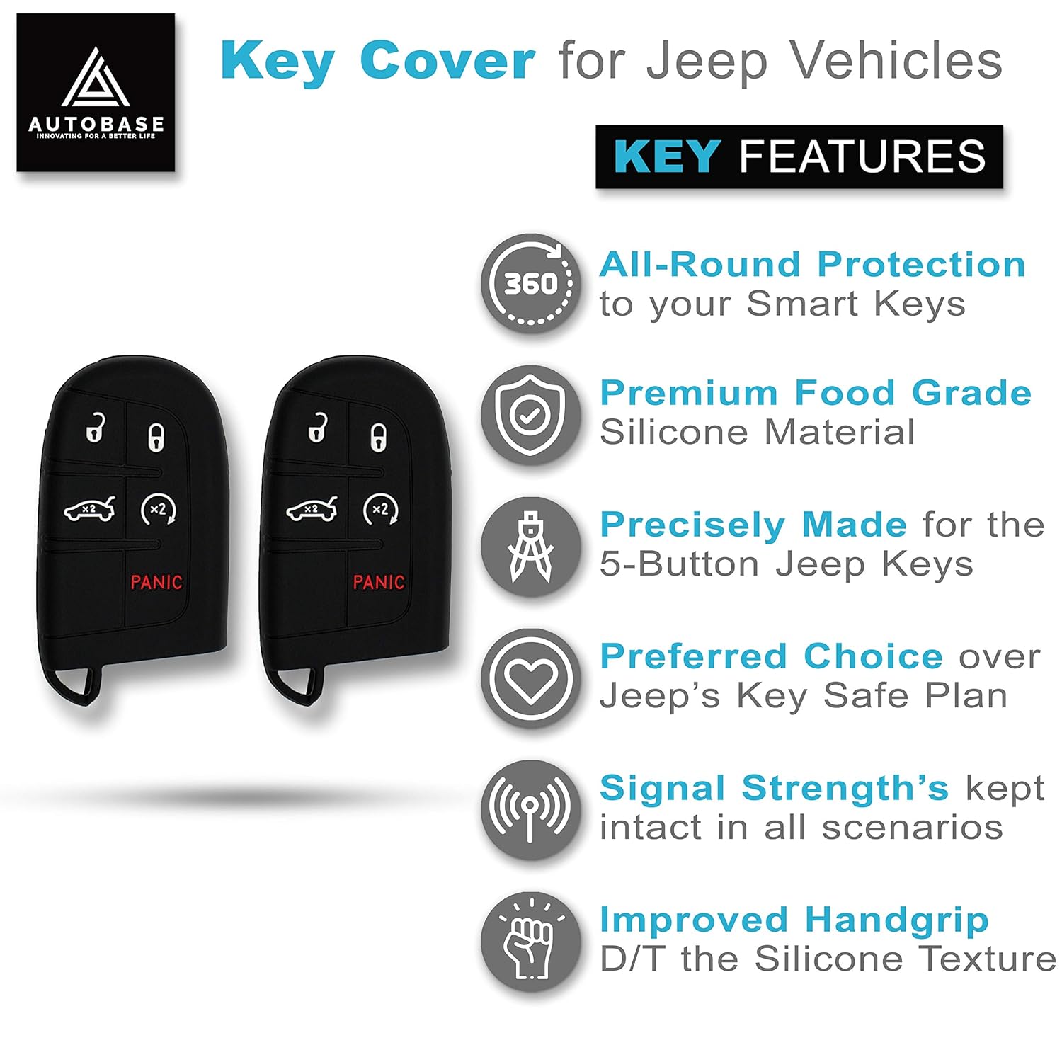 Autobase Autobase Silicone Key Fob Cover for Jeep and Dodge Vehicles Black 2 Pcs Car Accessory Key Protection Case - View 2 of 6