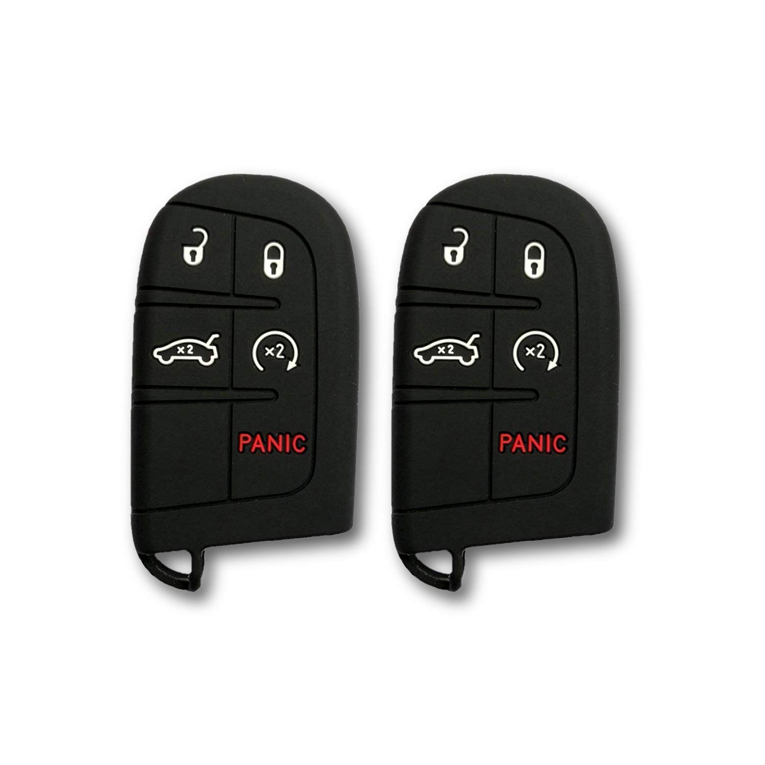 Autobase Autobase Silicone Key Fob Cover for Jeep and Dodge Vehicles Black 2 Pcs Car Accessory Key Protection Case
