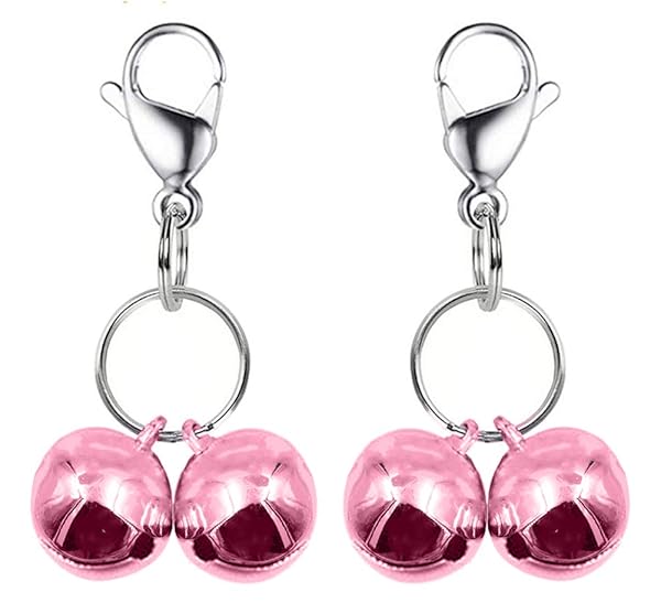 IVIA PET IVIA PET4 Cat Bell Dog Collar Charm Training Pendant Accessories 2 Pack Stainless Steel Dog Tag Clips Small Pink