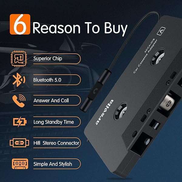 arsvita Arsvita Bluetooth Cassette Receiver: Upgrade Your Car Audio with Bluetooth 5.0 & Aux Adapter - View 2 of 7