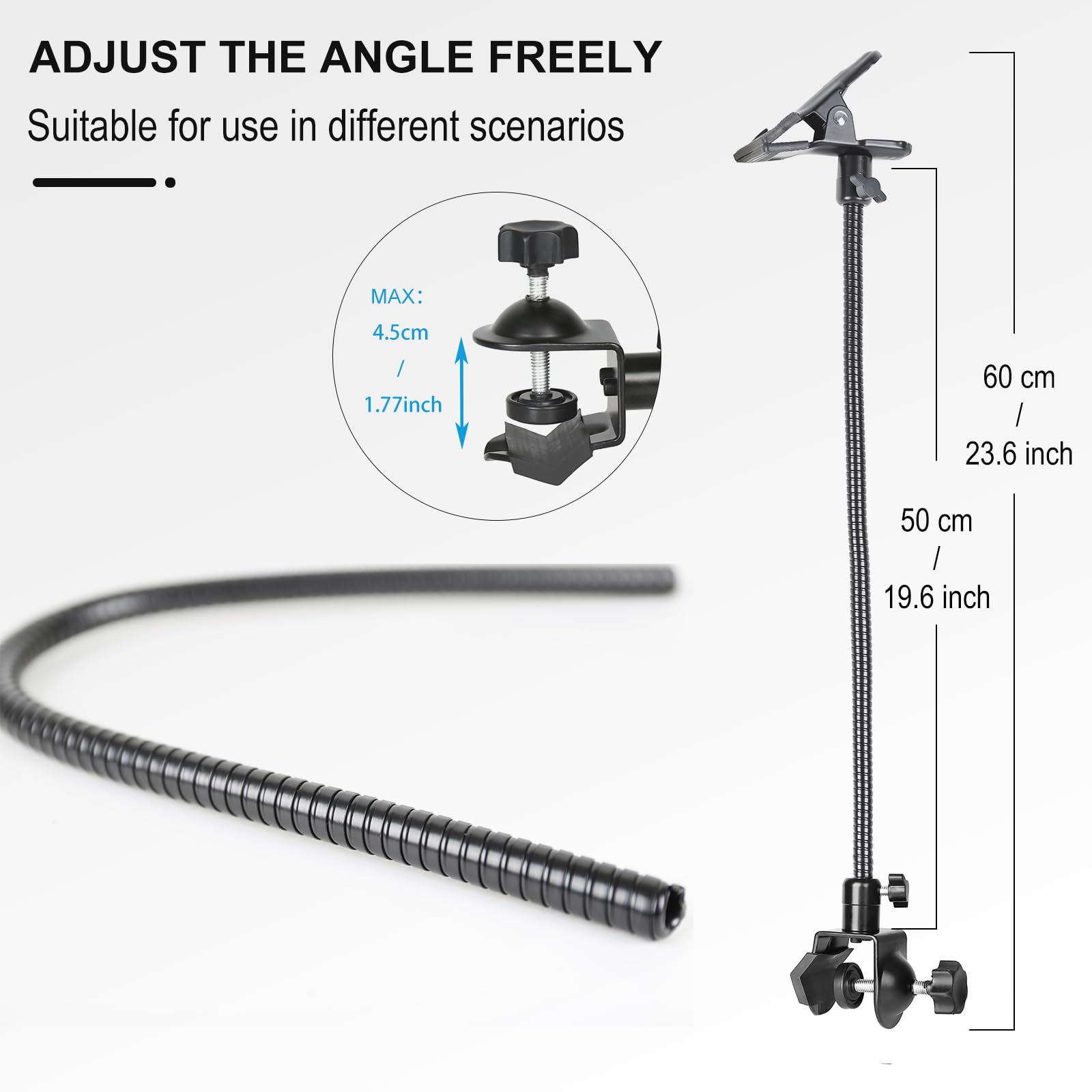 TRUMAGINE 20 Inch Adjustable Jaws Flex Clamp Mount Clip Gooseneck Extension for GoPro Cameras and Studio Lighting Accessories - View 3 of 8