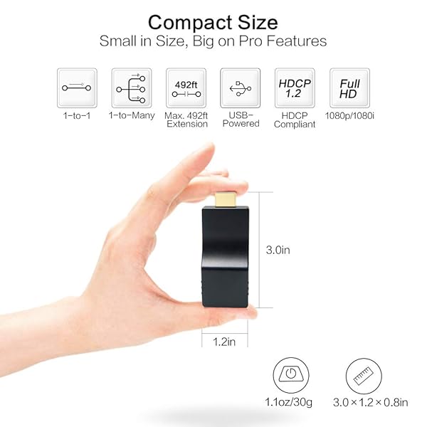 DDMALL DDMALL ProAV 500ft HDMI Extender Over IP Kit Full HD 1080P Plug and Play Transmitter Receiver for CAT5e/6 and Gigabit Switch - View 2 of 9