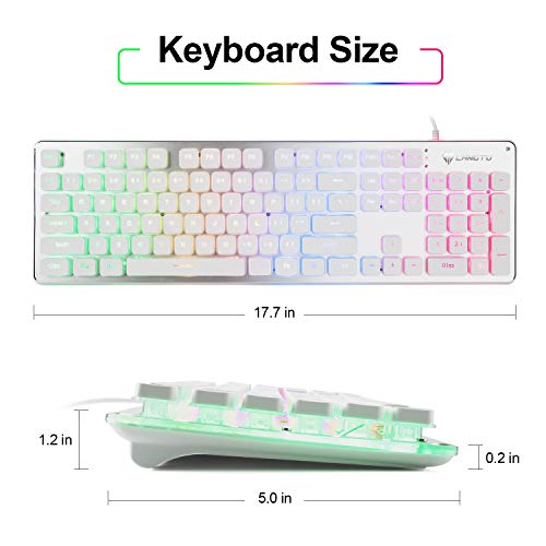 LANGTU LANGTU Rainbow LED Gaming Keyboard - Quiet USB Wired, 25 Anti-Ghosting Keys, All-Metal Design for Office & Gaming - L1 White/Silver - View 6 of 8