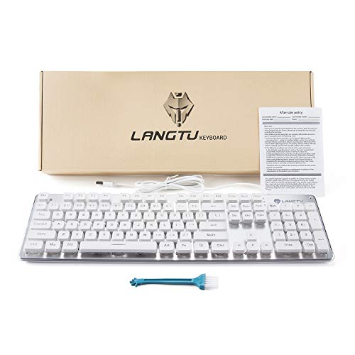 LANGTU LANGTU Rainbow LED Gaming Keyboard - Quiet USB Wired, 25 Anti-Ghosting Keys, All-Metal Design for Office & Gaming - L1 White/Silver - View 8 of 8