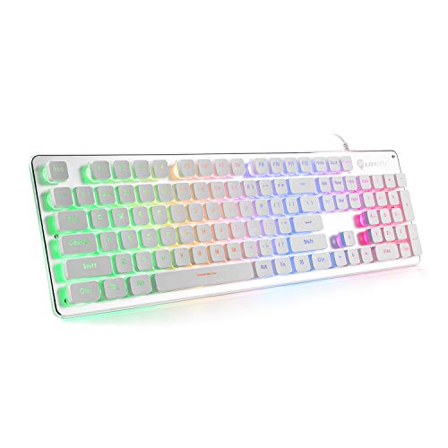 LANGTU LANGTU Rainbow LED Gaming Keyboard - Quiet USB Wired, 25 Anti-Ghosting Keys, All-Metal Design for Office & Gaming - L1 White/Silver - View 2 of 8