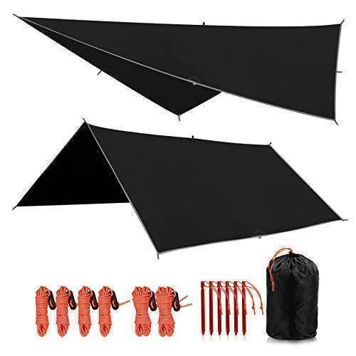 REDCAMP REDCAMP Hammock Rain Fly Camping Tarp Waterproof, 10x10ft Lightweight Backpacking Rain Tarp Shelter for Hiking Outdoor, Black
