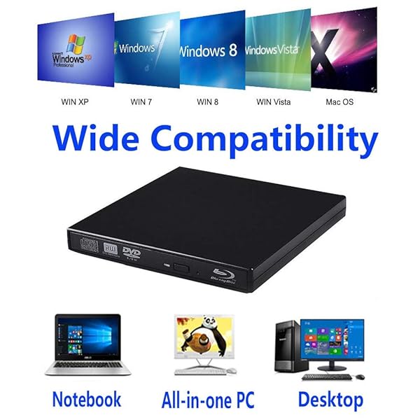 Xglysmyc Xglysmyc USB 2.0 External Blu-ray CD/DVD Drive Burner for Laptop & Desktop - Slim, Portable, Mac & Windows Compatible - View 4 of 8