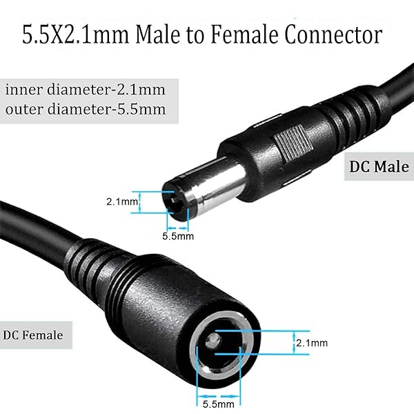 DaFuRui DaFuRui 5Pcs 3.3ft DC Extension Cable 5.5mm x 2.1mm for CCTV & LED Lights - 12V/24V Compatible - View 3 of 8