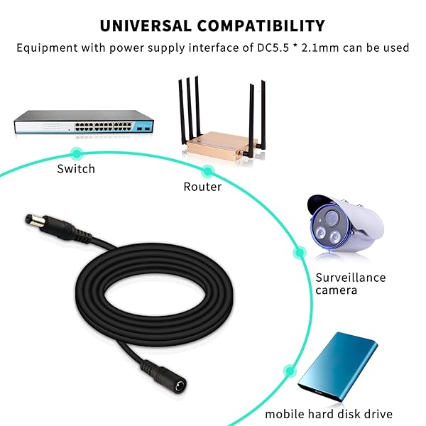 DaFuRui DaFuRui 5Pcs 3.3ft DC Extension Cable 5.5mm x 2.1mm for CCTV & LED Lights - 12V/24V Compatible - View 6 of 8