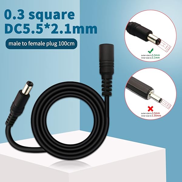 DaFuRui DaFuRui 5Pcs 3.3ft DC Extension Cable 5.5mm x 2.1mm for CCTV & LED Lights - 12V/24V Compatible - View 8 of 8