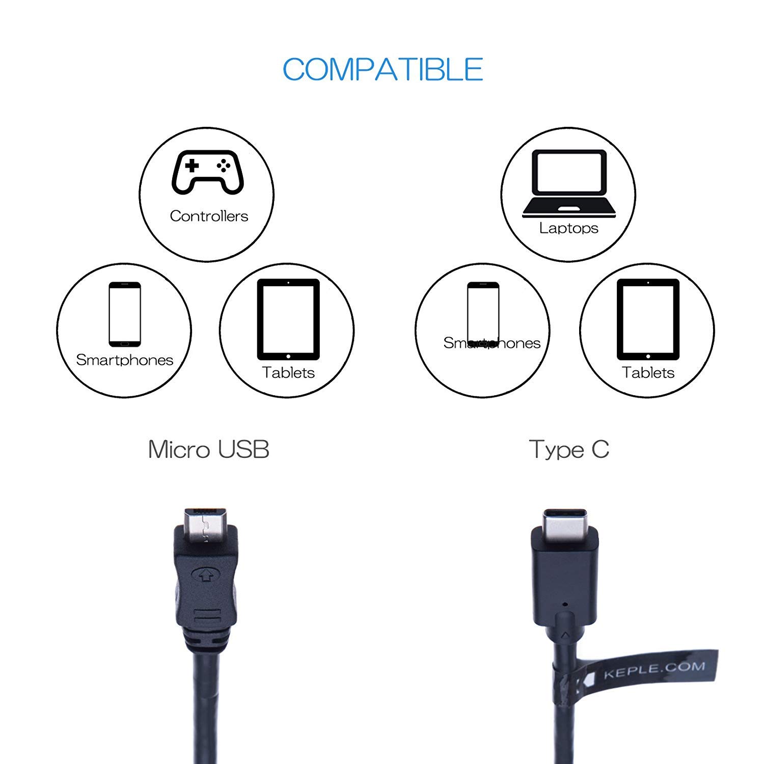 Keple Keple Micro USB to Type C Cable 3ft Black Compatible with PS4 PS3 Xbox One Elite Controller USB C to Micro USB Charging Lead Cord Adapter - View 2 of 4