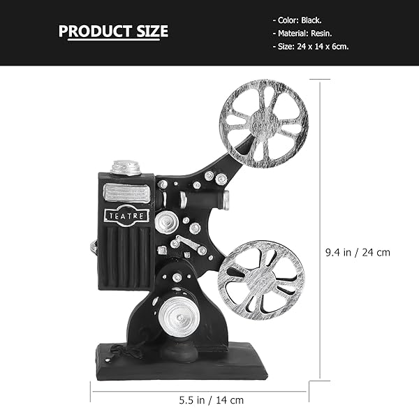VOSAREA Vintage Style Black Film Projector Model - Resin Desktop Craft for Home Decoration - View 3 of 10
