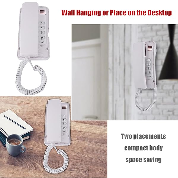 Diyeeni Mini Wall Phone Retro Landline Telephone with Flash and Mute Functions RJ45 Interface for Home Hotel and School White - View 4 of 9