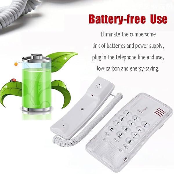 Diyeeni Mini Wall Phone Retro Landline Telephone with Flash and Mute Functions RJ45 Interface for Home Hotel and School White - View 5 of 9
