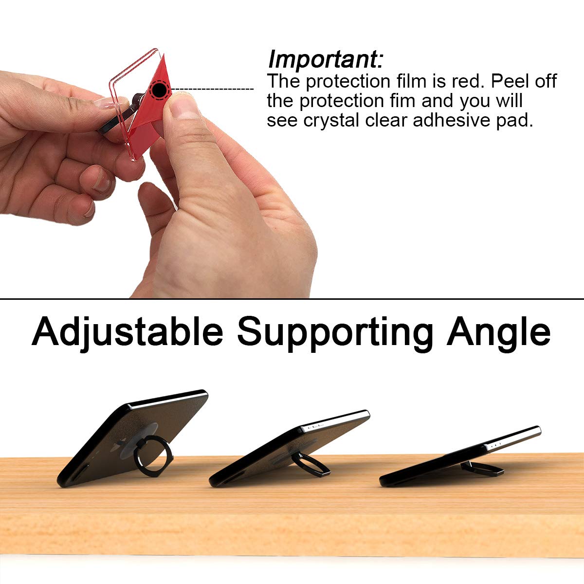 Attom Tech Transparent Phone Ring Holder Grip Tomorotec 360 Degree Rotation Clear Finger Ring Kick-Stand for iPhone 14 13 12 X Plus Galaxy S23 S22 Edge Black - View 5 of 6