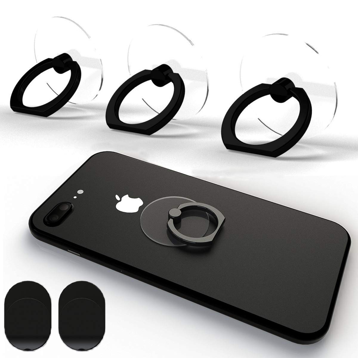 Attom Tech Transparent Phone Ring Holder Grip Tomorotec 360 Degree Rotation Clear Finger Ring Kick-Stand for iPhone 14 13 12 X Plus Galaxy S23 S22 Edge Black