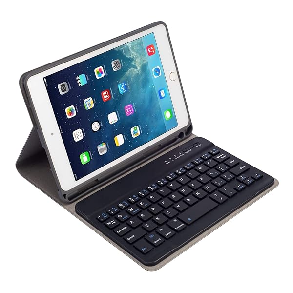 Lrufodya Lrufodya iPad Mini 4 Mini 5 Keyboard Case with Detachable Bluetooth Keyboard and Pen Holder Slim Auto Sleep Wake Cover Blue - View 5 of 10