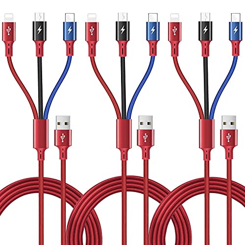 ASICEN 3 Pack 5Ft 3 in 1 Braided Fast Charging Cable for Type C Micro USB iPhone Samsung Tablets and More
