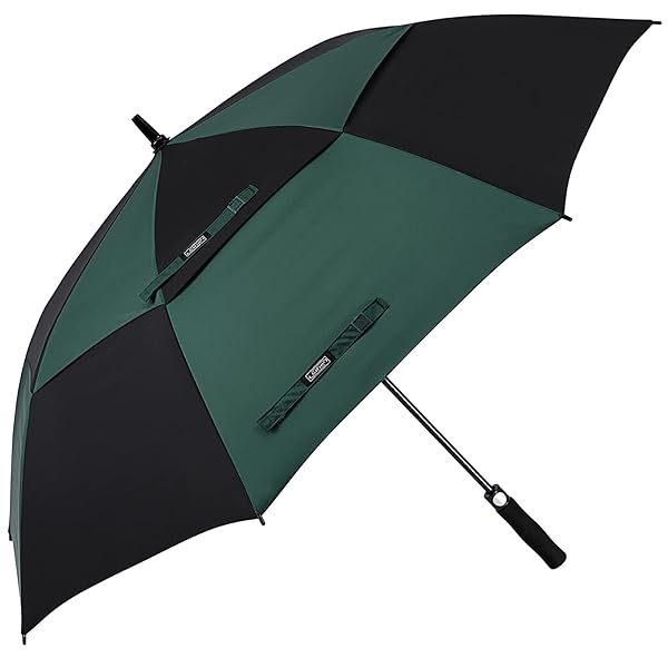 G4Free 62 Inch Automatic Open Golf Umbrella Extra Large Windproof Waterproof Double Canopy Stick Umbrella Black Dark Green