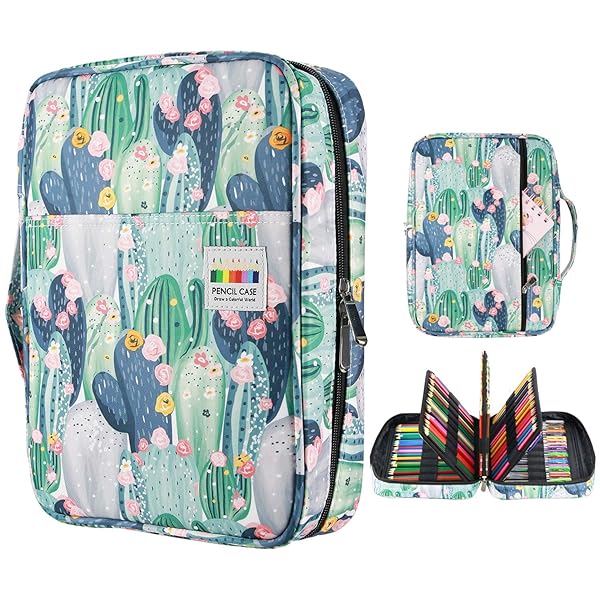 YOUSHARES YOUSHARES 220 Slot Colored Pencil Case - Multi-Layer Organizer for Prismacolor & Gel Pens (Cactus Design)