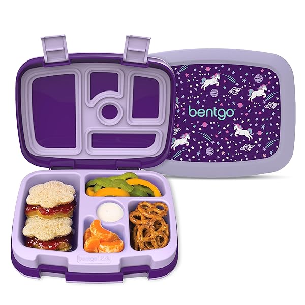 Bentgo Leak-Proof Bentgo Kids Lunch Box - 5 Compartments, BPA-Free, Durable & Dishwasher Safe for Ages 3-7 (Unicorn Design)