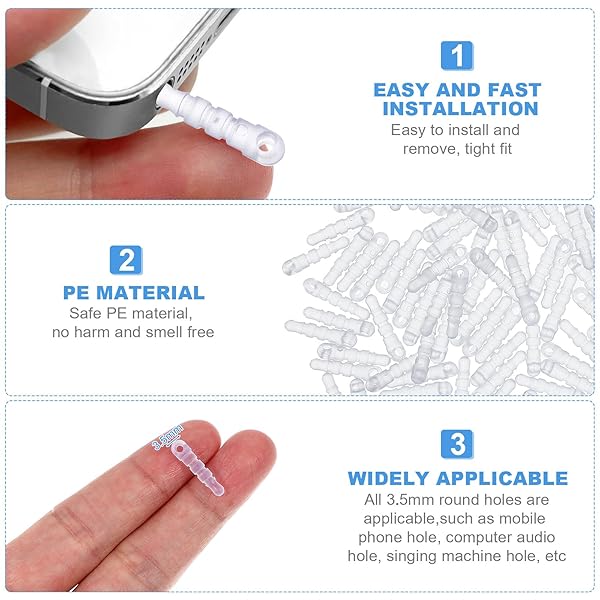 Hemobllo 100 Pcs Cell Phone Dust Plug Charms - Transparent 3.5mm Headphone Covers & Protectors - View 3 of 10